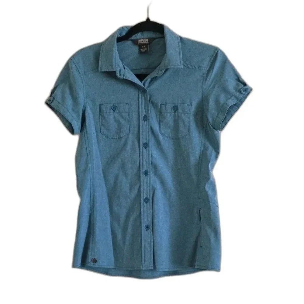 OR Outdoor Research Womens Hiking Shirt Button Front Size S Teal Reflection SS